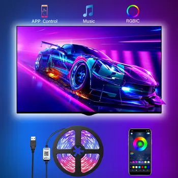 Светодиодные ленты 5V USB 5050 с управлением через приложение Bluetooth для телевизора Светодиодная подсветка 16 миллионов цветов Функция синхронизации музыки