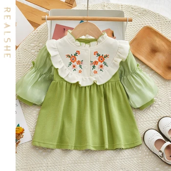 Осенне-зимняя Детская одежда 2023, Новое Милое платье с цветочной вышивкой для маленьких девочек, Детские платья Принцессы с длинными рукавами