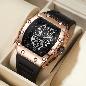 Абсолютно новые мужские часы, модный механизм с автоподзаводом, Светящиеся водонепроницаемые часы, Спортивный мужской силиконовый ремешок, кварцевые наручные часы